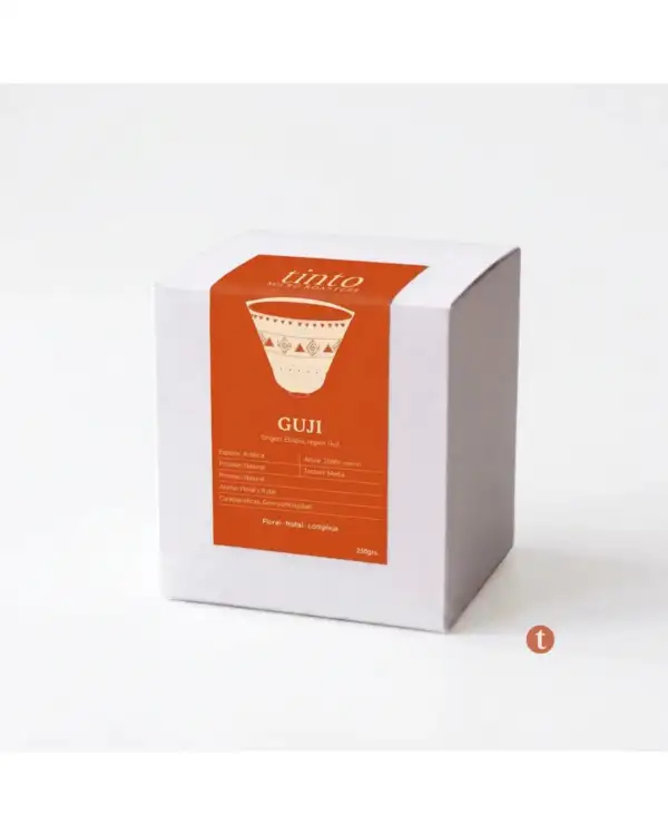 Caja de café de especialidad Guji Tinto, 250g, proceso natural, notas florales y frutales, origen región Guji Etiopía